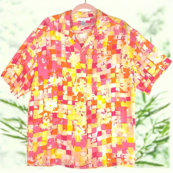 The Limited Y2K Vibrant Sunset Color Abstract Pop Art Button Up M 100% Silk - Picture 1 of 7
